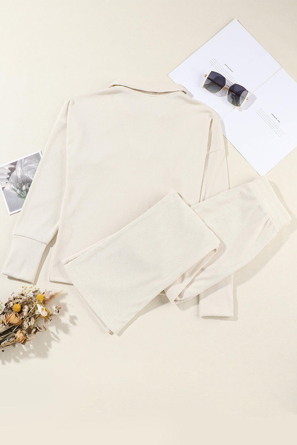 Solid Collared Pullover and Pants Set Byzantium Bay