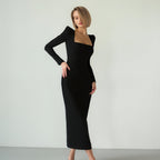 A1. Long Skirt, Square Neck, Slim Fit Carmine Juneberry