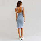 New U-neck Suspender Denim Dress Summer Casual Tight Slim Fit Dresses Carmine Juneberry