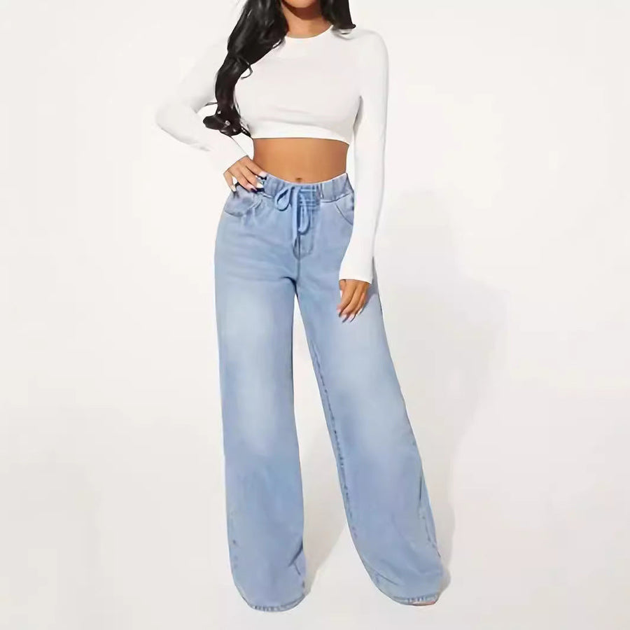 25 Edition – High Waist Drawstring Wide Leg Jeans – Light Blue Carmine Juneberry