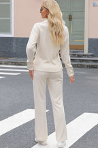 Solid Collared Pullover and Pants Set Byzantium Bay