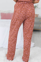 Brown Leopard Print Short Sleeve Shirt and Pants Pajamas Set Carmine Juneberry