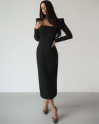 A1. Long Skirt, Square Neck, Slim Fit Carmine Juneberry