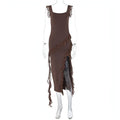 Female Summer Fashionable Stringy Selvedge Stitching Temperament Dress Carmine Juneberry