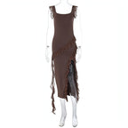 Female Summer Fashionable Stringy Selvedge Stitching Temperament Dress Carmine Juneberry
