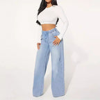 25 Edition – High Waist Drawstring Wide Leg Jeans – Light Blue Carmine Juneberry