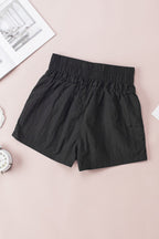 Black Elastic High Waist Side Pockets Shorts Carmine Juneberry