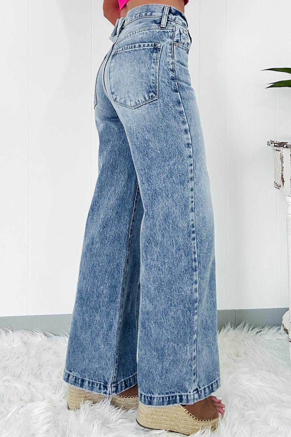 Dusk Blue Central Seamed Wide Leg High Waist Jeans Carmine Juneberry