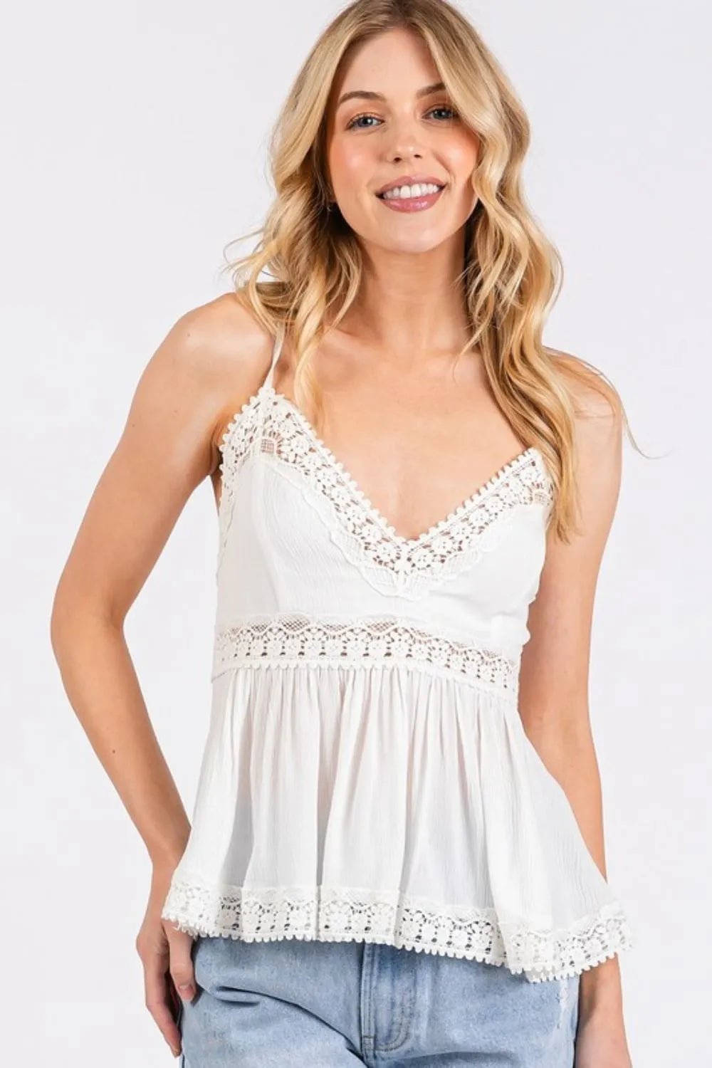 Mittoshop Crisscross Back Lace Detail V-Neck Cami Jade Icarus