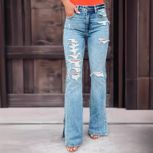 25 Edition – High Waist Ripped Split Stretch Jeans for Women Carmine Juneberry