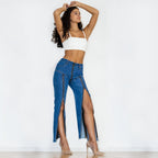 UrbanEase™ Women Zipper Jeans Women Unique Dark Blue Denim Carmine Juneberry