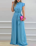 A.1 Fashion Women's Wear Blue Loose-fitting Jumpsuit Carmine Juneberry