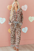 Leopard Colorblock Stripe Edge Shirt and Pants Pajama Set Byzantium Bay