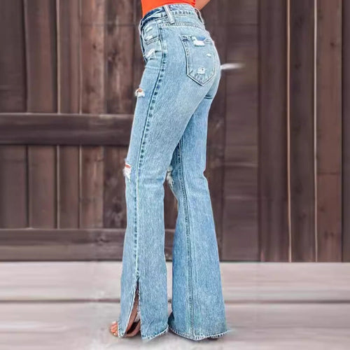 25 Edition – High Waist Ripped Split Stretch Jeans for Women Carmine Juneberry