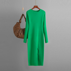 Autumn And Winter Long Sleeve Knitted Backless Round Neck Dress Carmine Juneberry