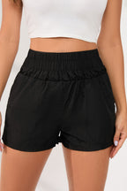 Black Elastic High Waist Side Pockets Shorts Carmine Juneberry