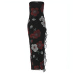 Printed Lace Stitching Wrapped Chest Dew Dress Carmine Juneberry