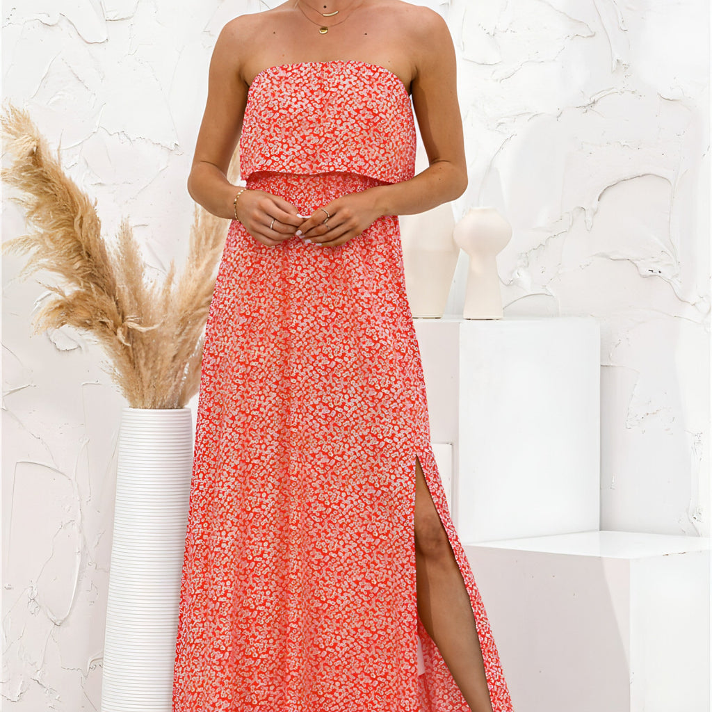 Women's Fashion Tube Top Floral Split Dress