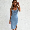 New U-neck Suspender Denim Dress Summer Casual Tight Slim Fit Dresses Carmine Juneberry