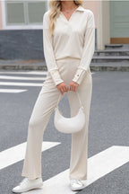 Solid Collared Pullover and Pants Set Byzantium Bay