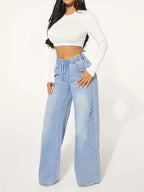 25 Edition – High Waist Drawstring Wide Leg Jeans – Light Blue Carmine Juneberry