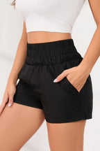 Black Elastic High Waist Side Pockets Shorts Carmine Juneberry