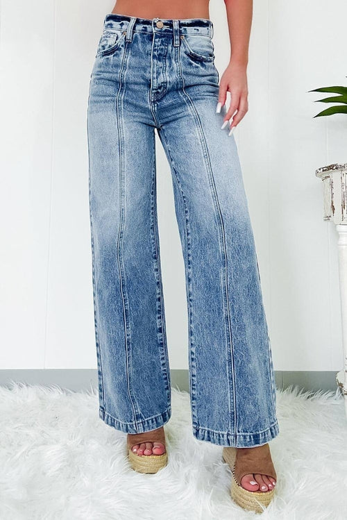 Dusk Blue Central Seamed Wide Leg High Waist Jeans Carmine Juneberry