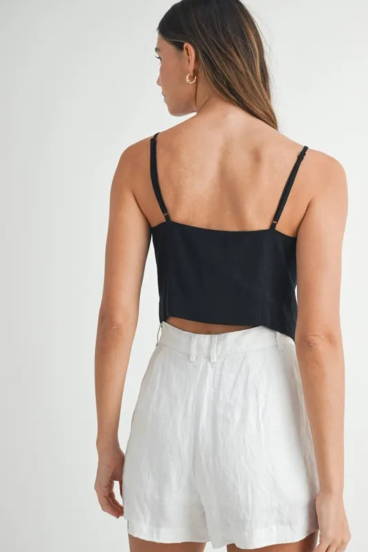 MABLE Linen Mix Button Down Tank Top Jade Icarus