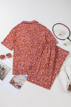 Brown Leopard Print Short Sleeve Shirt and Pants Pajamas Set Carmine Juneberry