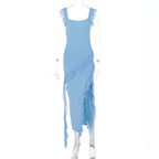 Female Summer Fashionable Stringy Selvedge Stitching Temperament Dress Carmine Juneberry