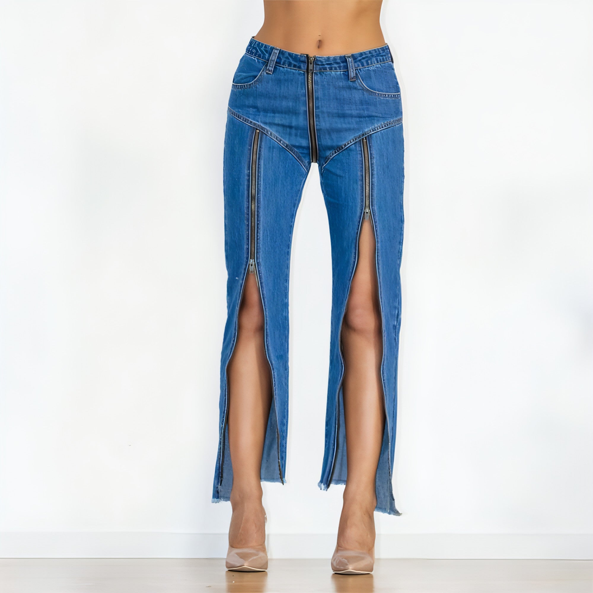 UrbanEase™ Women Zipper Jeans Women Unique Dark Blue Denim Carmine Juneberry