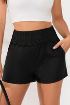 Black Elastic High Waist Side Pockets Shorts Carmine Juneberry
