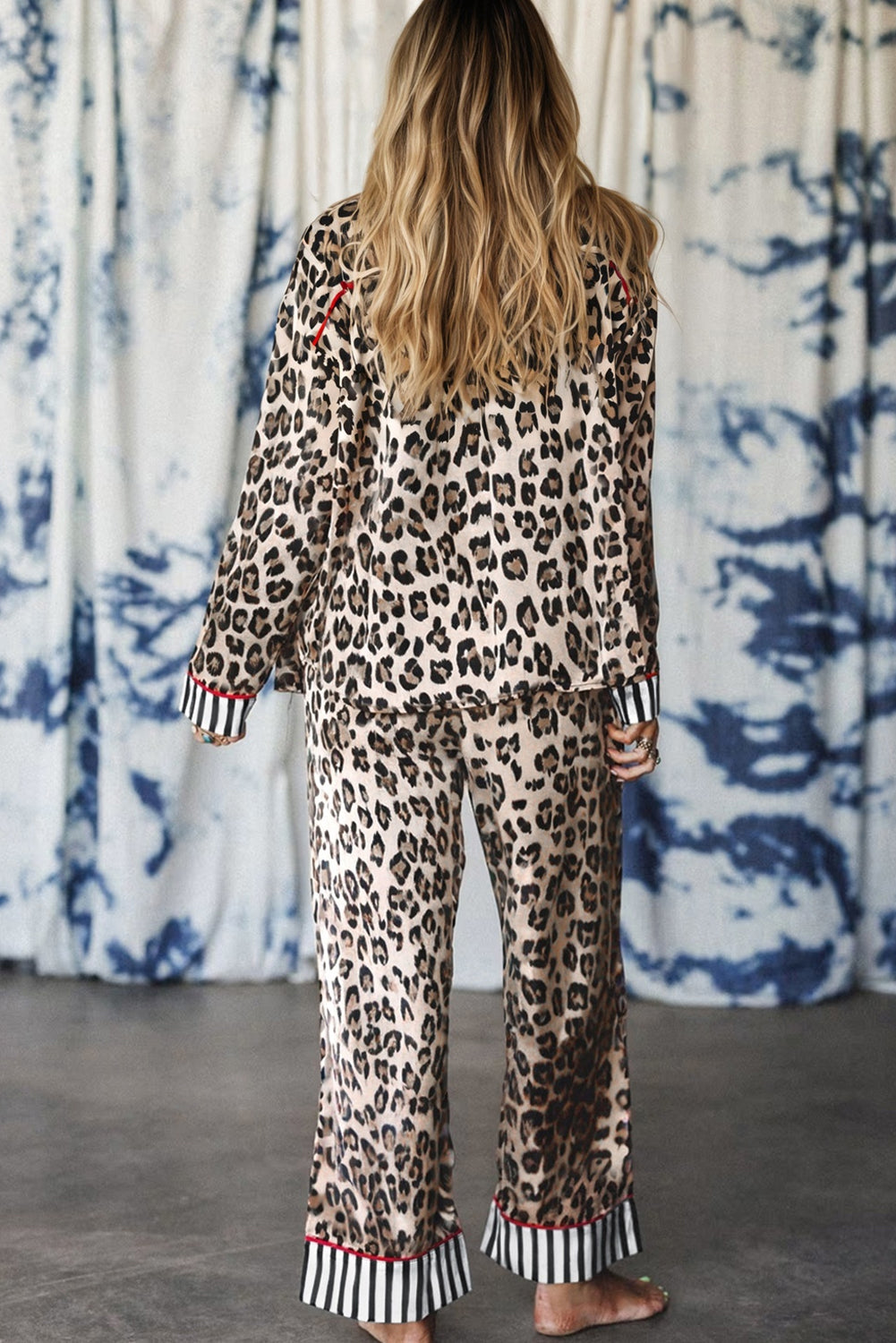 Leopard Colorblock Stripe Edge Shirt and Pants Pajama Set Byzantium Bay