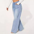 25 Edition – High Waist Drawstring Wide Leg Jeans – Light Blue Carmine Juneberry