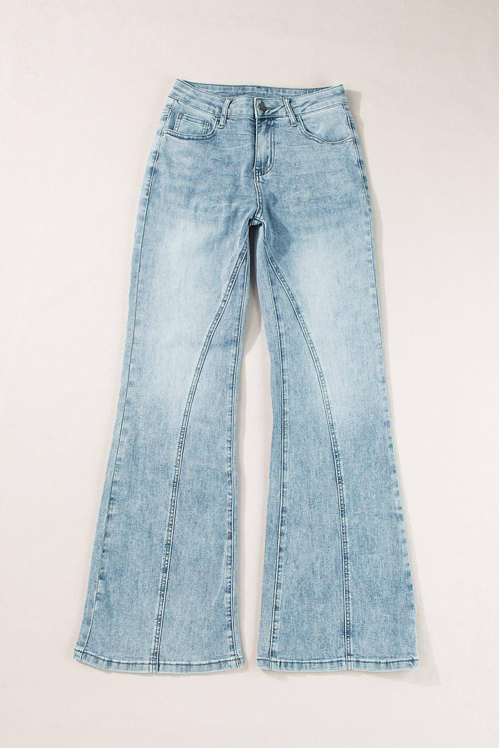 Dusk Blue Acid Wash Extra Wide Leg High Waist Long Jeans.