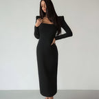 A1. Long Skirt, Square Neck, Slim Fit Carmine Juneberry