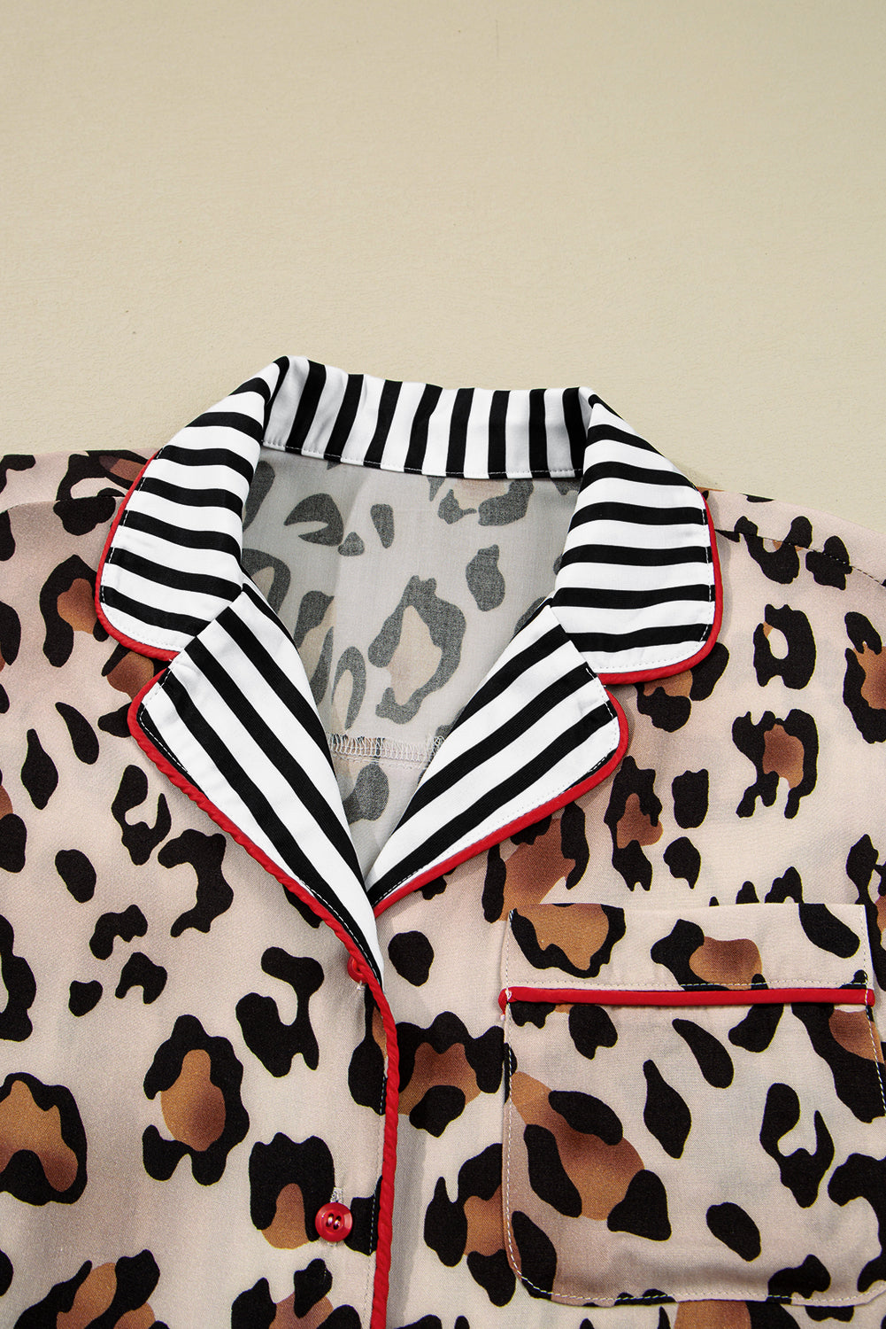 Leopard Colorblock Stripe Edge Shirt and Pants Pajama Set Byzantium Bay