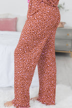 Brown Leopard Print Short Sleeve Shirt and Pants Pajamas Set Carmine Juneberry