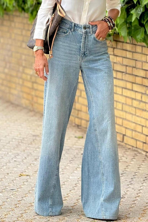 Dusk Blue Acid Wash Extra Wide Leg High Waist Long Jeans.