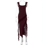 Female Summer Fashionable Stringy Selvedge Stitching Temperament Dress Carmine Juneberry