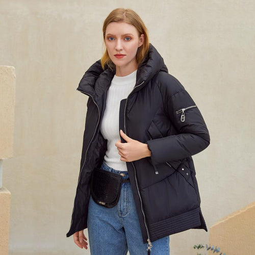 Casual hooded women winter coat parka Zipper pocket padded jacket coat Jade