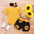 SunnyBloom™ – 3-Piece Baby Girl Sunflower Outfit Carmine Juneberry