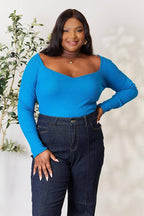 Culture Code Full Size Ribbed Sweetheart Neck Knit Top Carmine Juneberry