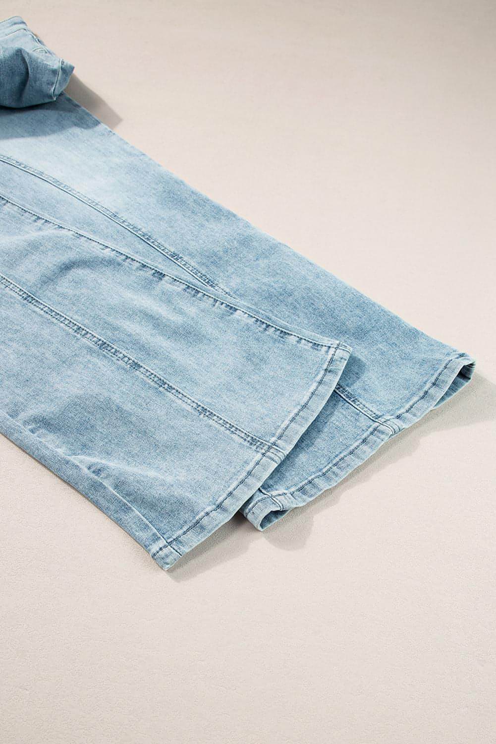 Dusk Blue Acid Wash Extra Wide Leg High Waist Long Jeans.