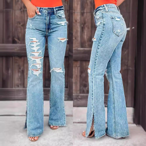 25 Edition – High Waist Ripped Split Stretch Jeans for Women Carmine Juneberry
