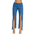 UrbanEase™ Women Zipper Jeans Women Unique Dark Blue Denim Carmine Juneberry