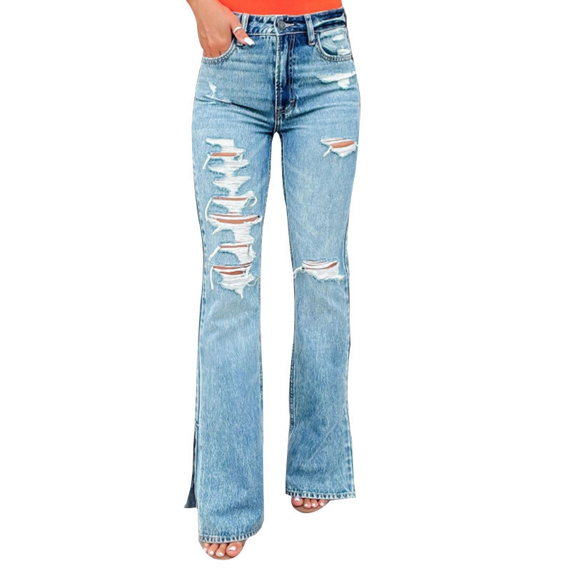 25 Edition – High Waist Ripped Split Stretch Jeans for Women Carmine Juneberry