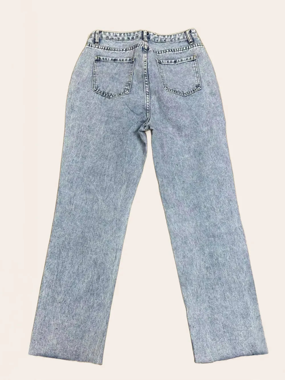 Distressed Straight Leg Jeans with Pockets Pear Daisy