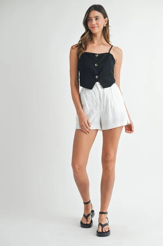 MABLE Linen Mix Button Down Tank Top Jade Icarus