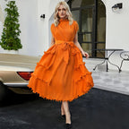 A1. Autumn Short Sleeve Pleated Design Affordable Luxury Fashion Carmine Juneberry